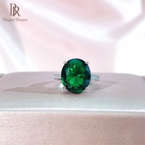 Bague Ringen Classic 925 sterling silver rings for women with green oval shape gemstones wedding party wholesale gift size 6-10