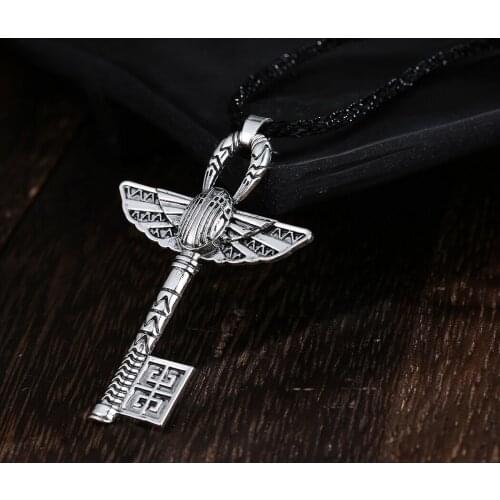 Cxwind Vitage Viking Egyptian Scarab Beetle Pendant NecklaceFor Women Choker Statemenet Charm Key Wing Necklaces Jewelry
