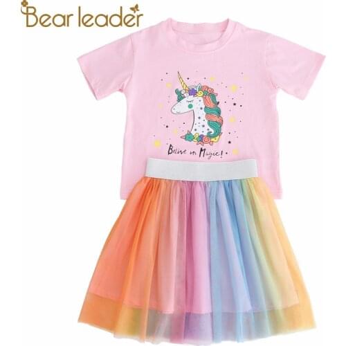 Bear Leader Kids Girls Casual Dresses New Summer Baby Cartoon Unicorn Costumes Colorful Mesh Clothes Children Fashion Clothing