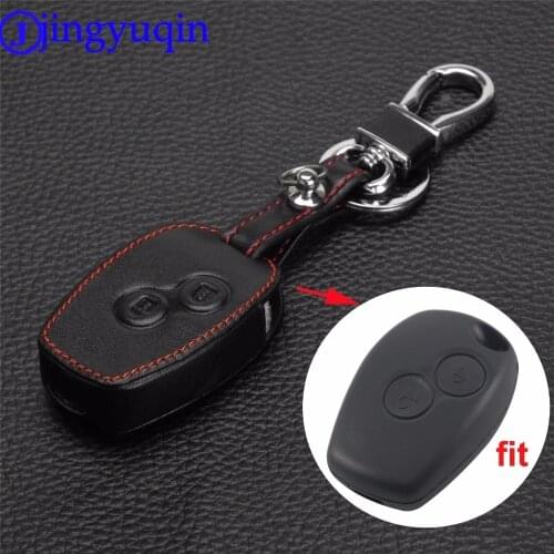 Jingyuqin Remote 2 Buttons Leather Car Key Bag Holder Case Cover For Renault Clio Dacia Logan Sandero Megane Modus Espace Kangoo