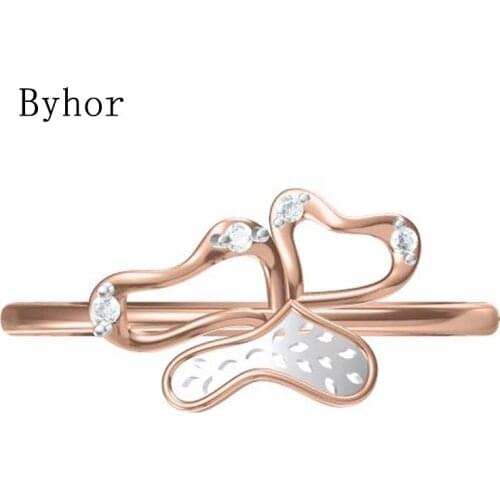 Byhor Solid 14K White+Rose Gold 0.03ct H/SI Natural Diamonds Fine Jewelry Trendy Wedding Band Diamond leaf кольца ring Women