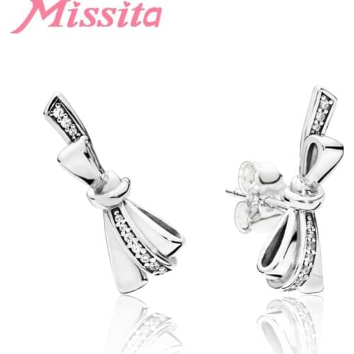 MISSITA HOT SELL New Fashion Delicate Bowknot Earrings for Women Silver Color Jewelry Brand Wedding Stud Earrings Gift