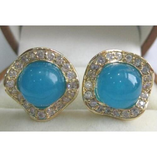 Fashion jewelry Free Shipping Hot Sell wholesale fashion jewelry pretty 8mm round blue Natural jade & crystal 18k earring