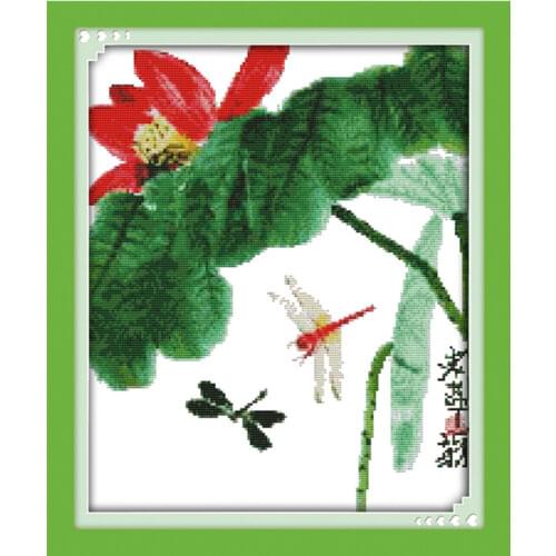 Lotus by Qi Baishi cross stitch kit flower 14ct printed fabric canvas stitching embroidery DIY handmade needlework