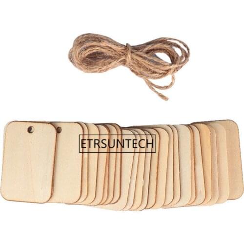 Unfinished Blank Wooden Hanging Tags with Rope for Scrapbooking Party Favor Wedding Gift Tags Home Party Decor Supplies