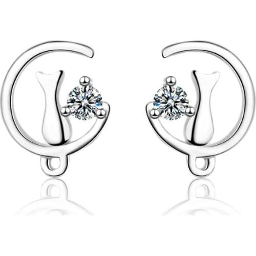 New Zircon Sweet Moon cat Stud Earrings For Women Trend Creative Party Gift Jewelry Accessories SAE357