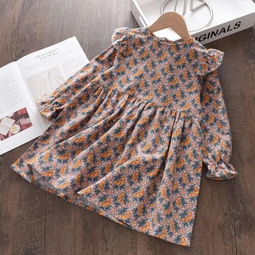 Girls Casual Dresses 2021 New Spring Kids Girl Floral Vestidos Long Sleeve Fall Children Cotton Clothing For 3-7 Years