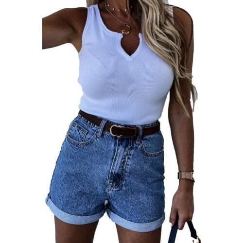 New Fashion Women Girls Retro Spray White High Waisted Curled Denim Shorts Pants