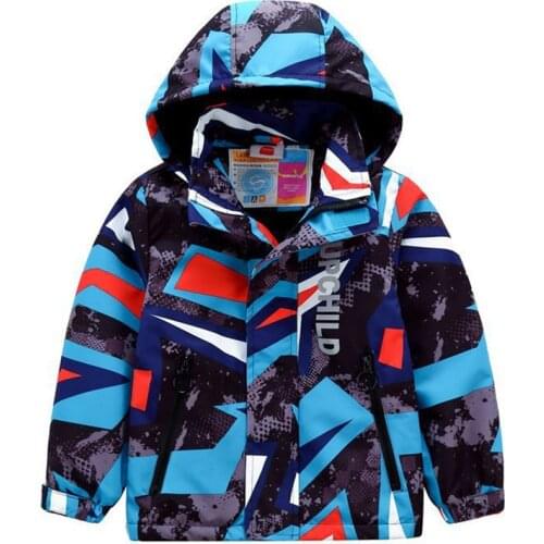 Sporty Geometric Print Kids Outfits Warm Fleece Child Coat Waterproof Baby Girls Boys Jackets Children Outerwear For 98-152cm