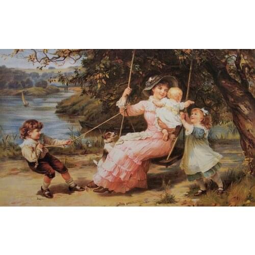 Embroidery To Swing Child and Mother Needlework Happy baby kids 14CT Unprinted DIY Cross Stitch Kits Handmade Art Wall Decor