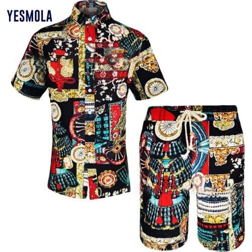 YESMOLA 2021 Summer Fashion Floral Print Shirts+shorts Men Set Short Sleeve Shirts Casual Men Hawaii Clothing Sets Tracksuit