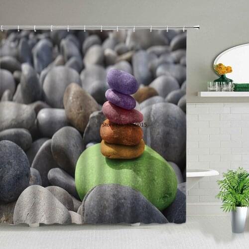 Shower Curtain Zen Stone Wild Grass Reflection in Water Bath Curtains Meditation Design Bathroom Decor Background Wall Decor