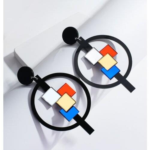 AENSOA Irregular Exaggerated Acrylic Long Earrings for Women Personality Colorful Splice Geometric Dangle Drop Earring Jewelry