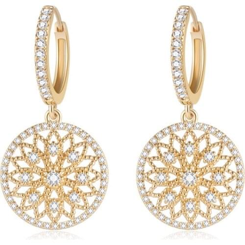 MADALENA SARARA Pure 18k Gold Earrings Vintage Royal Style Women Dangle Earrings Diamond Inlay