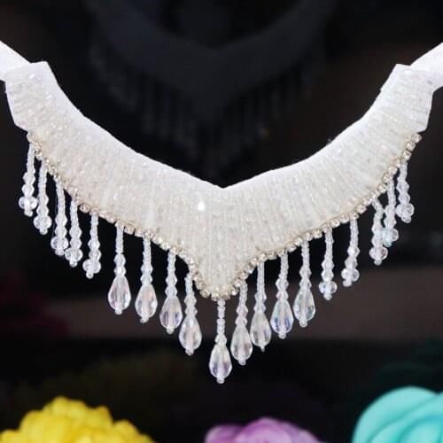 1pc Handmade rhinestone beaded collar Patches for clothes tie on sequins patch Applique embroidered flower parches bordados para