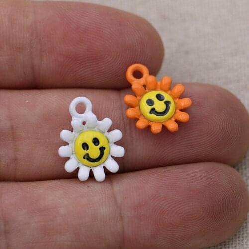 10pcs Enamel Sunflower Charms Pendant for Jewelry Making Earrings Bracelet Necklace Accessories DIY Craft 14mm