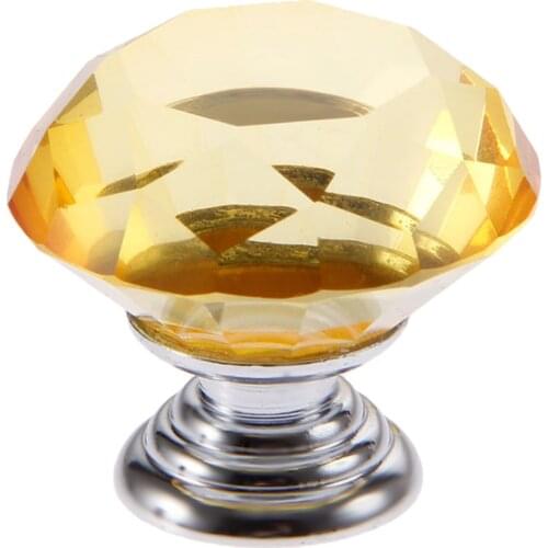 1x Yellow 30mm Diamond Shape Knob Cupboard Drawer Pull Handle Crystal Glass Knobs For Furniture Drawer Kitchen Door