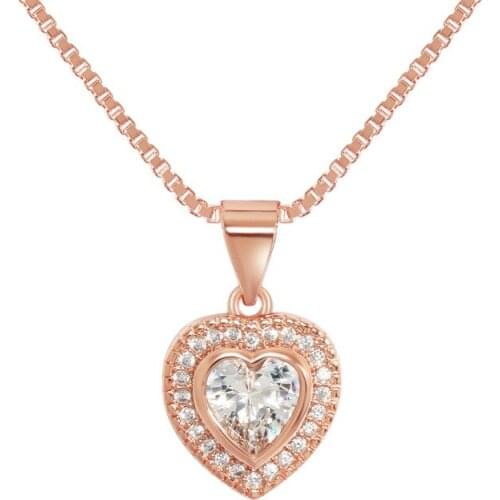 2021 Newest Jewelry Shiny CZ Zirconia Heart Pendant Necklace Crystal Heart Charms Necklace For Sweet Love