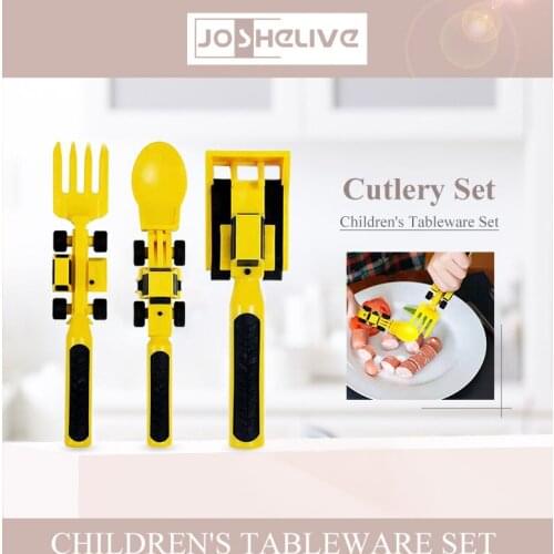 3Pcs/set Childrens Car Tableware New Innovative Bulldozer Excavator Shovel Cutlery Kids Tableware Cutlery For Children