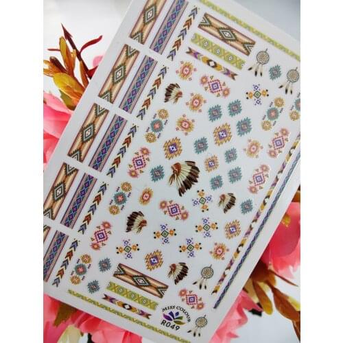 3D Nail Art Sticker Tribal Culture Feather Self Adhesive Stickers for Nails Decoraciones foil Manicure Sliders Accesorios