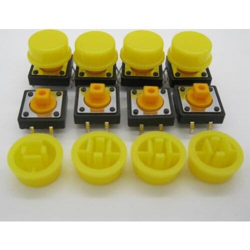 60PCS B3F-4055 Tactile Touch Push Button Switch Momentary 12*12*7.3MM tact Micro switch button +60PCS yellow colors Tact Cap