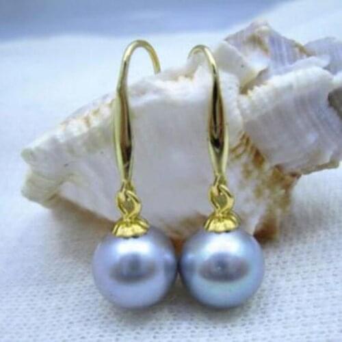 Free shipiing Perfect circle AAA++ gray South Sea Pearl Gold Earring
