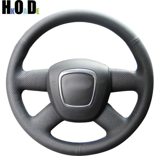 Black PU Artificial Leather Car Steering Wheel Cover for Audi A3 2006-2013 A4 (B8) A6 (C6) 2005-2011 Q5 2009-2012 Q7