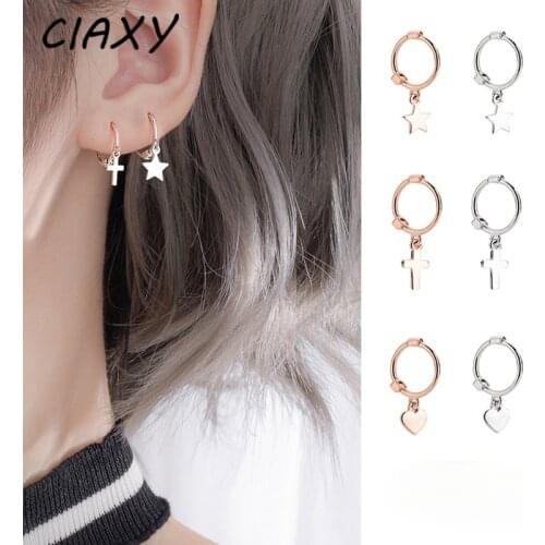 CIAXY 925 Sterling Silver Cross Pendant Star Drop Earrings for Women Love Round Shape Ear Buckle Korean Small Fresh Jewelry