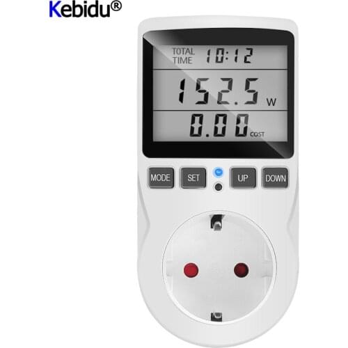 EU Digital Power Meter Wattmeter Socket Wattage Energy Meter Voltage Watt Electricity Cost Measuring Monitors Power Analyzer