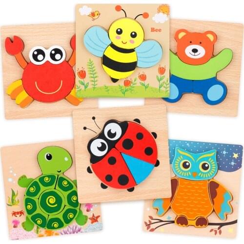 Coogam 3D Wooden Puzzle Set, 6 Pack Animal Shape Color Montessori Toy, Early Learning Game Gift for 3 4 5 Years Old Kids