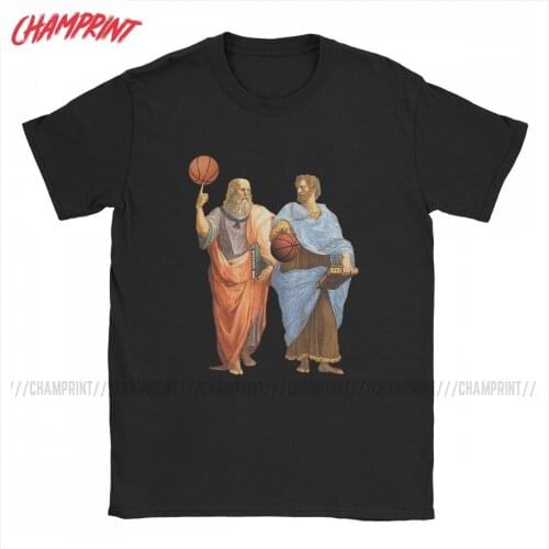 Mens T-Shirts Plato And Aristotle In Epic Basketball Match Vintage 100% Cotton Tees Socrates T Shirts O Neck Tops Plus Size