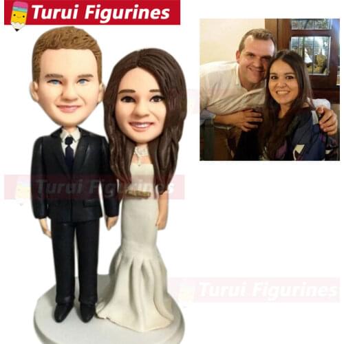 Custom polymer clay wedding cake topper figurines home decor couple bobblehead figurine for him her people miniature from photos