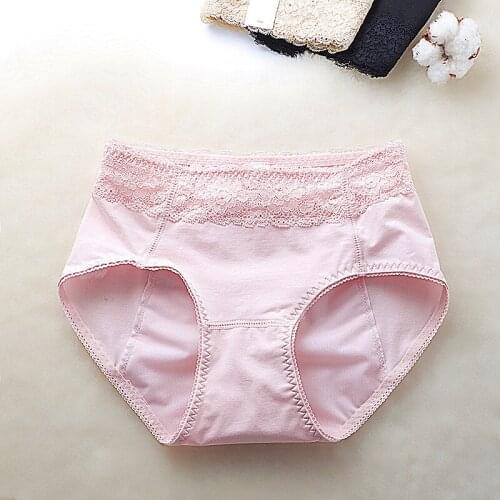 Physiological pants female 100% womens triangle leak-proof cotton panties 100% cotton lace mid waist solid color female shorts