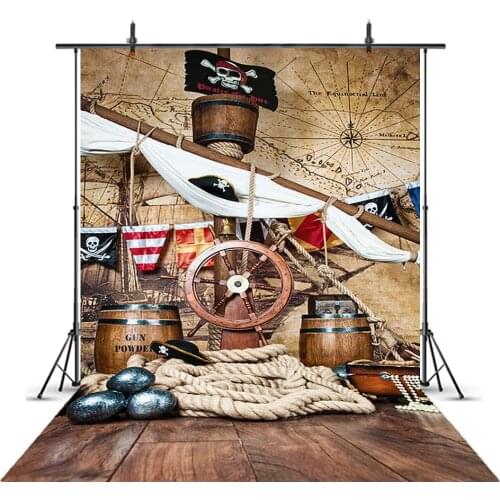 Pirate Birthday Backdrops For Photography Ship Deck World Map Party Baby Child Portrait Photo Backgrounds Photocall Photo Studio