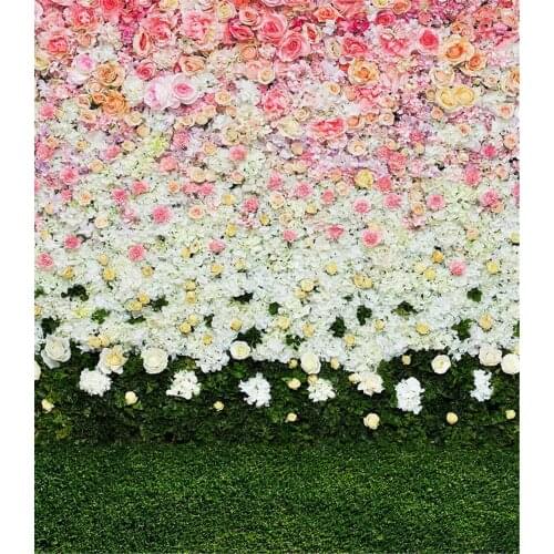 Pink Flowers and Green Grass Photography Backdrop 5x7 Backdrops For Photo Studio Wedding Photo Shoots Background Real Backdrops