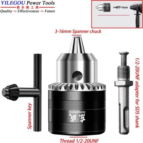 SDS Adapter With 13mm Spanner Drill Chuck For Electric Drill Max. Capacity 1-13mm, Bore Diameter 1/2, Thread 20UNF