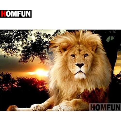 HOMFUN Full Diamond Embroidery "Animal lion" Diamond Painting Cross Stitch Patterns Rhinestone Unfinished Home Decor A13896