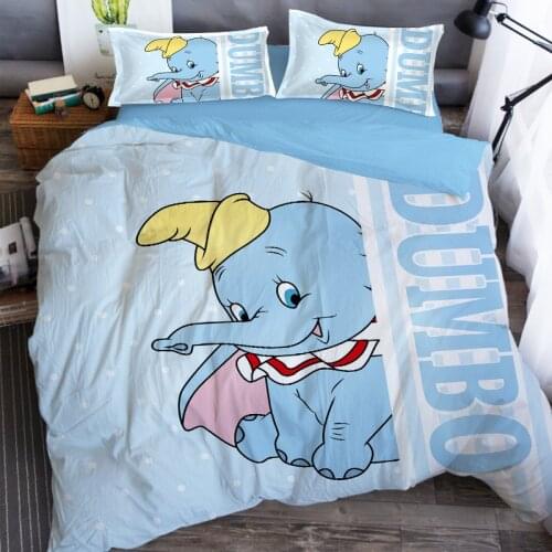 Disney Dumbo Cartoon Down Bed Cover Pillowcase Cute Soft Bedding Set Boy Girl Baby Child Birthday Gift Deluxe Bedroom Decor