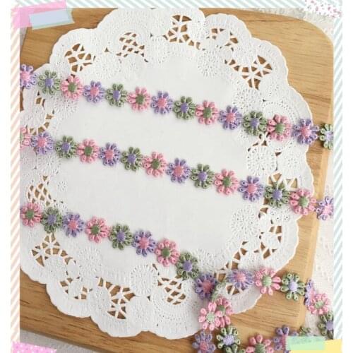 2 Meters Pink Green Beautiful Lace Mesh EMbroidered Daisy Flower Lace Trims Fabric DIY Craft Sewing Dresss Accessories 1.2cm