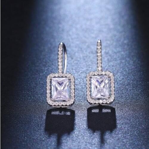 KSRA Classic AAA Square Zirconia Crystal Drop Earrings For Women Luxury Bridal Wedding Vintage Ear Jewelry Bridesmaid Party
