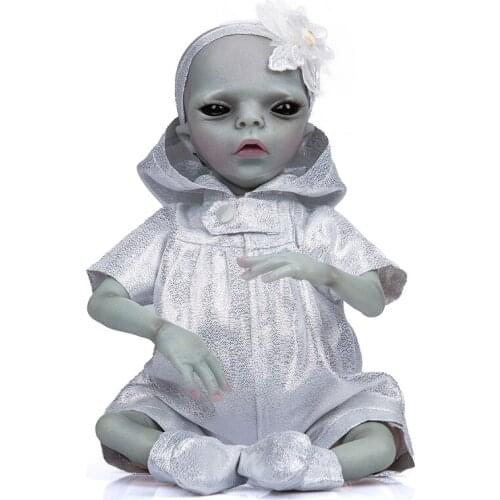 NPK 14inch Reborn Baby Alien Finished Doll As Picture Detailed Handmade Painted Doll Collectible Blue Babies