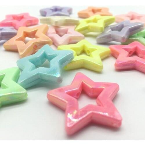 Meideheng Acrylic Beads Five-Pointed Star Candy AB Color Straight hole Beads For Jewelry Making Pierced rainbow 5*28mm 28pcs/bag