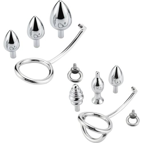Metal Anal Dilator Stainless Steel Anal Hook Penis Ring Dual Purpose Anal Plug Anal Expansion Masturbation Lock Ring Sex Toys