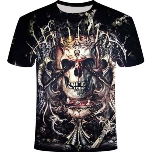 2021 new mens summer skull printing mens short-sleeved T-shirt 3D printing T-shirt casual breathable T-shirt