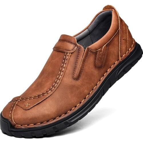Mens Leather Shoes Casual Slip On Loafers Moccasins Fashion Casual Boat Shoe Driving Shoes Big Size 46