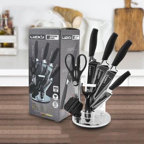 Kitchen Knives Set 8pcs Professional High Carban Steel Meat Cleaver Fruit Paring Kitchen Knives Set Scissors Knife Holder