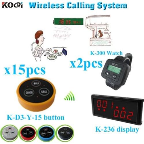 Table Pager System for Restaurant button call receiver display watch (1 display receiver+ 2 watch +15 table bell button)