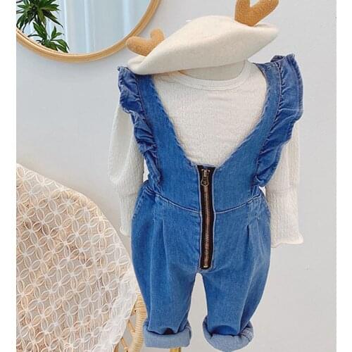 2021 Autumn New Ruffles Romper for Girl Casual Denim Jumpsuit Toddler Girls Clothing Bodysuit Children Overalls Jeans Outfits 6Y