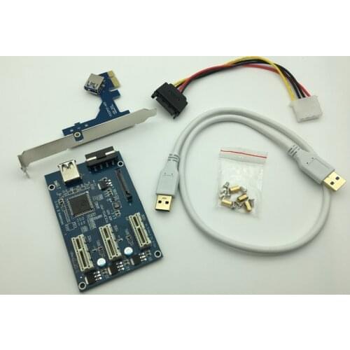 PCI-e Express 1X to 3 Port 1X Switch Multiplier HUB Riser Card + USB 3.0 Cable HOT Selling Drop Shipping VER005