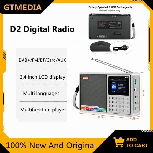 GTMEDIA D2 Portable Radio FM DAB Stereo / RDS Multi Band Radio Speakers with 2.4 Inch LCD Display Alarm Support Micro SD TF Card